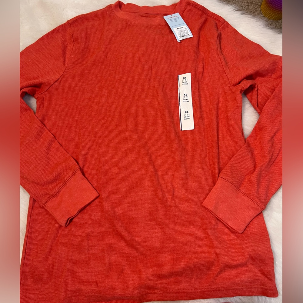 Nwt xl 16 cat & jack orange boys thermal long sleeve top 0160